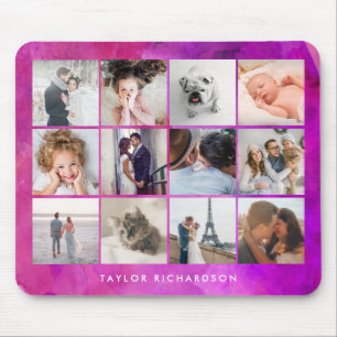 Twelve Photo Collage Watercolor Magenta Mouse Mat