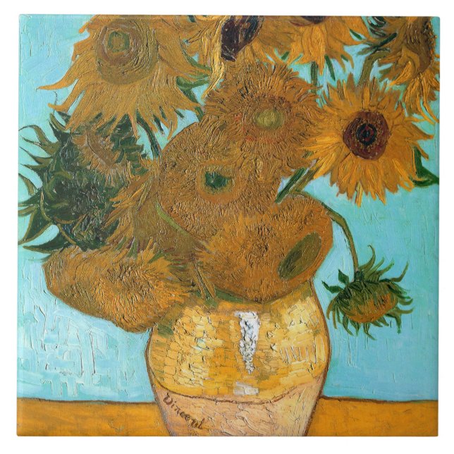 Twelve Sunflowers in a Vase (Still-Life Painting) Tile (Front)
