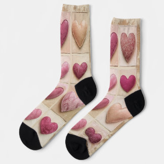 Twelve Valentine hearts on paper textures Socks
