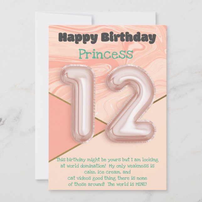 Twelve year old girls Happy Birthday card (Front)