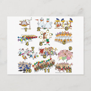 twelves days christmas song cartoon holiday postcard