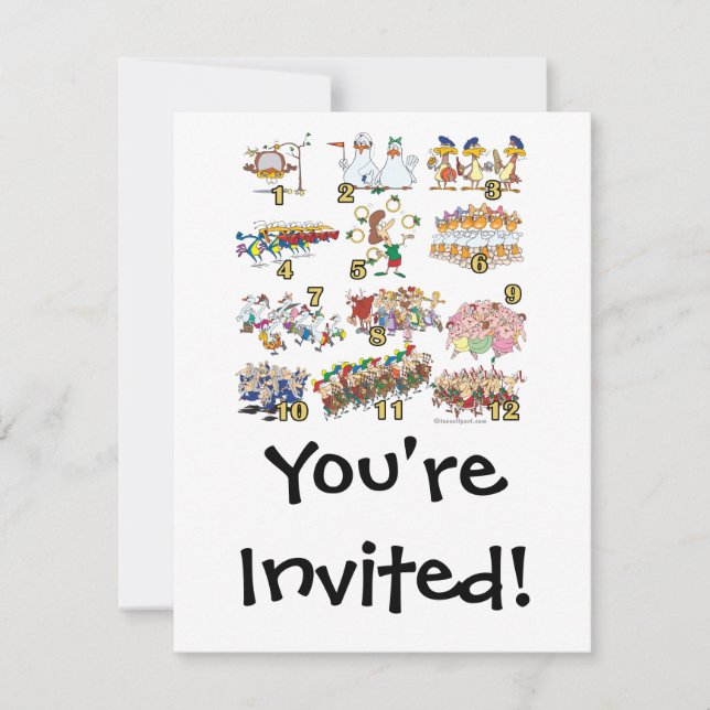 twelves days christmas song cartoon invitation (Front)