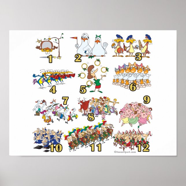twelves days christmas song cartoon poster (Front)