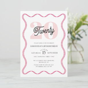 Twentieth Retro Wavy Borders 20th Birthday  Invitation