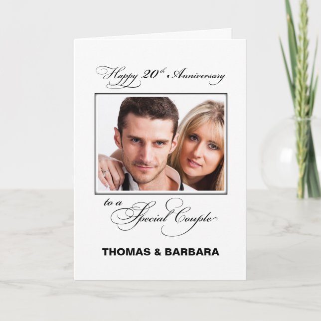 Twentieth Wedding Anniversary Custom Name & Photo Card (Front)