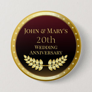 Twentieth Wedding Anniversary Gold Medal 7.5 Cm Round Badge
