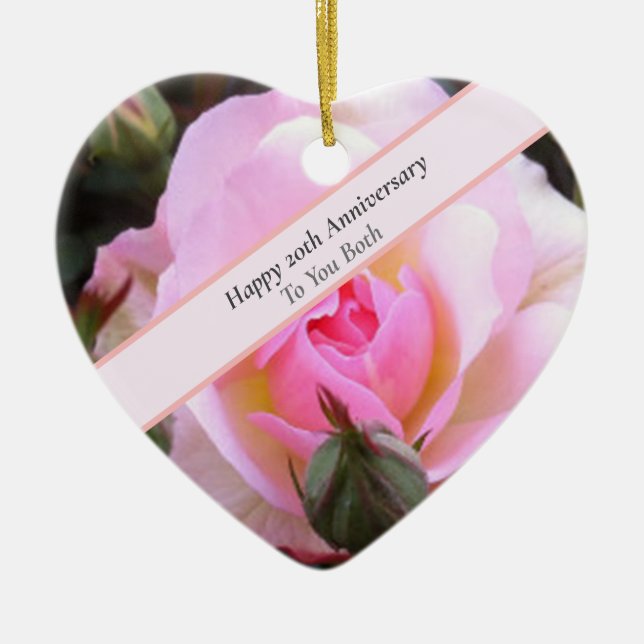 Twentieth Wedding Anniversary Perfect English Rose Ceramic Tree Decoration (Front)