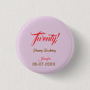 twenty20 letter birthday add name date year red 3 cm round badge