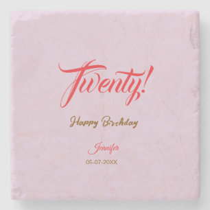 twenty20 letter birthday add name date year red stone coaster