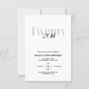 Twenty - 20th Birthday Party Black & White Chic Invitation