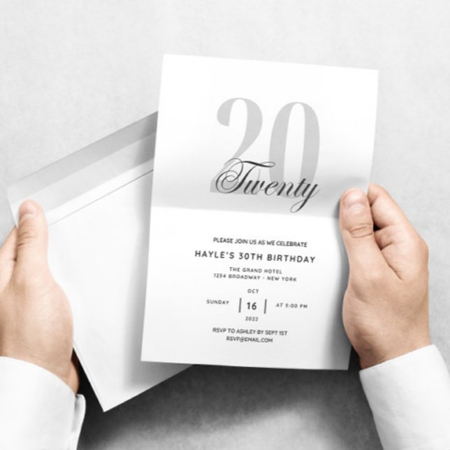 Twenty - 20th Birthday Party Black & White Chic Invitation (Creator Uploaded)