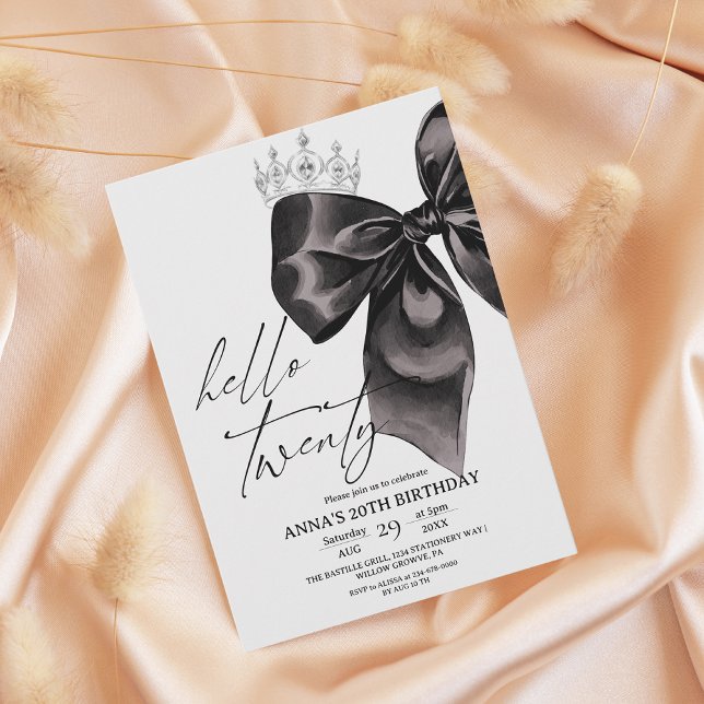 Twenty Black Bow 20th Birthday Invitation (Creator Uploaded)