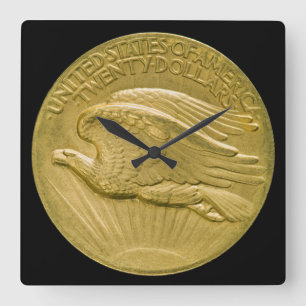 Twenty Dollar Gold Piece Double Eagle Money 1907 Square Wall Clock