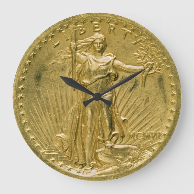Twenty Dollar Gold Piece Liberty Sculpture 1907 Large Clock (Front)