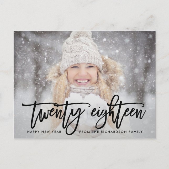 Twenty Eighteen | Trendy Typography with Photo Holiday Postcard (Front)