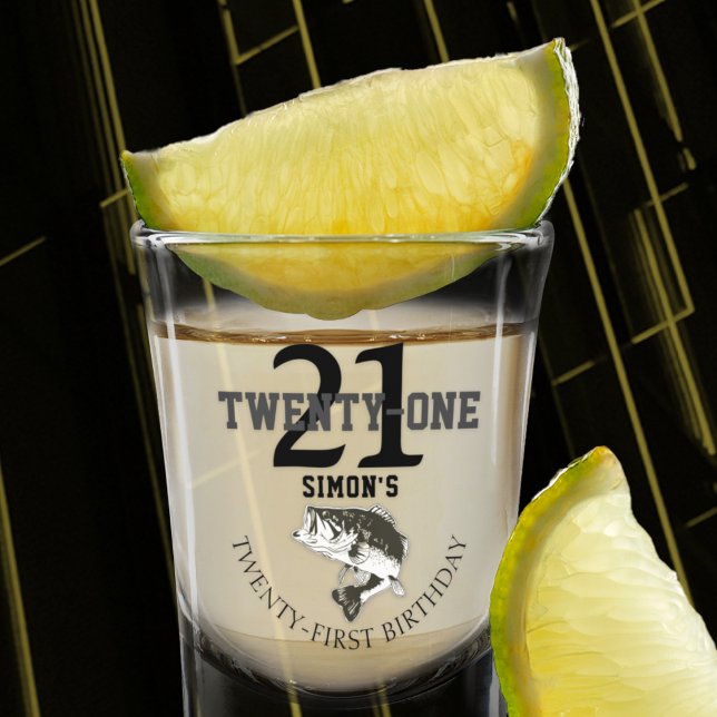 Twenty First Birthday Bass Fishing Themed 21 Shot Glass (Celebrate the 21st birthday of an avid bass fishing angler. The )