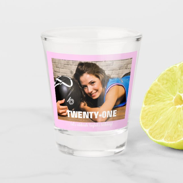 Twenty First Birthday Photo Shot Glass (Front)