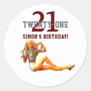 Twenty First Birthday Pretty Blonde 21 Name Classic Round Sticker