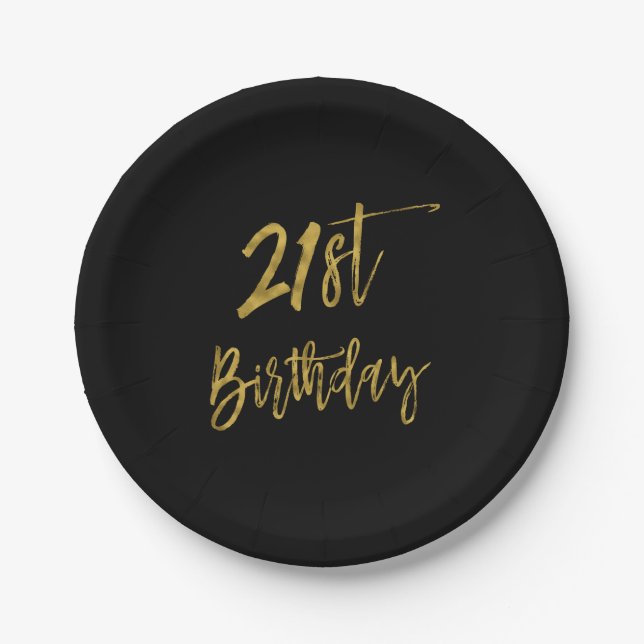 Twenty First Gold Foil Birthday Paper Plate (Front)