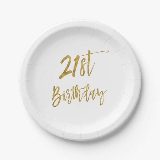 Twenty First Gold Foil Birthday Paper Plate (Front)