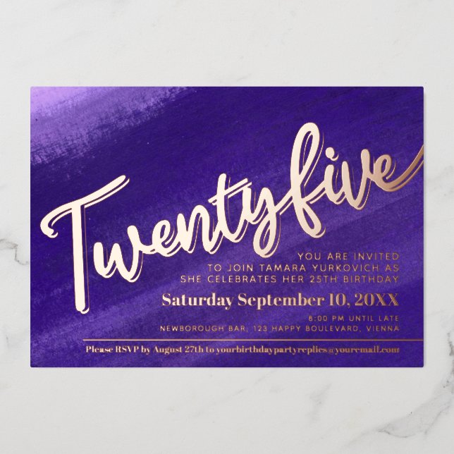 Twenty five 25th Birthday party purple rose gold (Front)