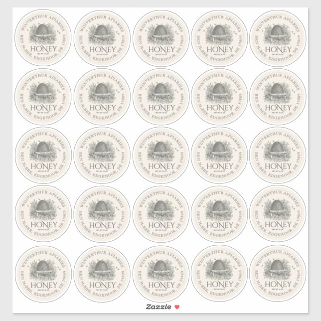 Twenty-five 2.5" Honey Mason Jar Lid Labels Skep (Sheet)