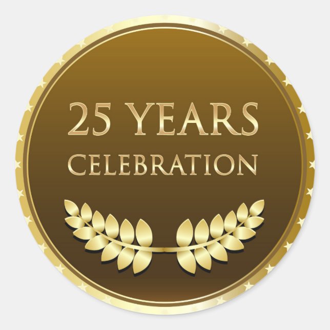 Twenty Five Years Celebration Gold Classic Round Sticker (Front)