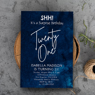 Twenty On   Navy Blue 21st Birthday Surprise Party Invitation