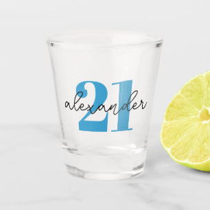 Twenty One 21st birthday age modern script  Shot Glass