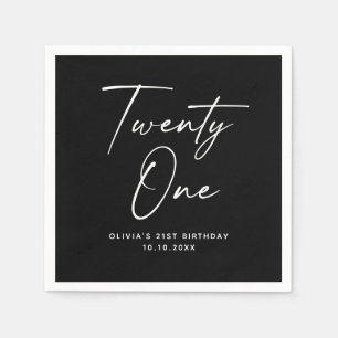 Twenty One 21st Birthday Elegant Black Modern Napkin