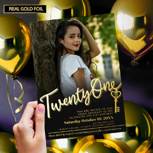 Twenty one 21st Birthday key photo gold black