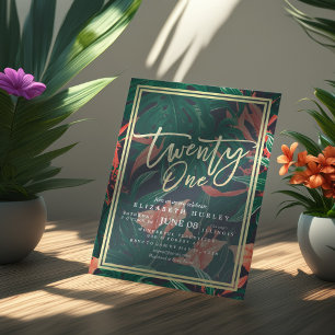 Twenty One 21st Birthday Party Tropical Flowers Invitation