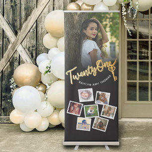 Twenty one 21st Birthday photo black gold key Retractable Banner