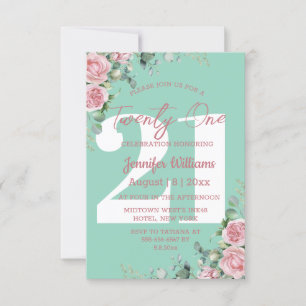 twenty one 21st birthday pink green floral modern invitation