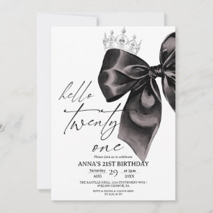 Twenty one Black Bow 21st Birthday Invitation