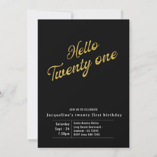 Twenty One Black Gold Modern 21st Birthday Invitation