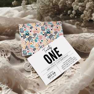Twenty one   Colorful Geometric 21st Birthday  Invitation
