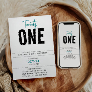 Twenty one   Colorful Geometric 21st Birthday  Invitation