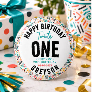 Twenty one Colourful Geometric 21st Birthday 3 Cm Round Badge