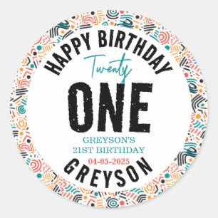 Twenty one Colourful Geometric 21st Birthday Classic Round Sticker