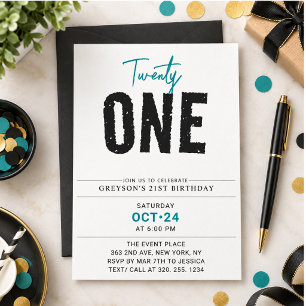 Twenty one Colourful Geometric 21st Birthday Invitation