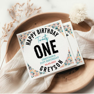 Twenty one Colourful Geometric 21st Birthday Napkin