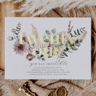 Twenty One Florals - 21st Birthday - Gold
