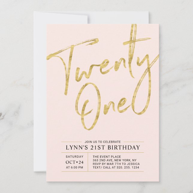 Twenty one | Gold 21st Birthday Party Invitation (Front)