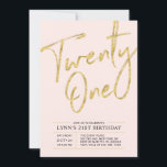 Twenty one | Gold 21st Birthday Party Invitation<br><div class="desc">Celebrate your special day with this simple stylish 21st birthday party invitation. This design features a chic gold brush script with a clean layout in blush pink & gold colour combo. More designs available at my shop BaraBomDesign.</div>