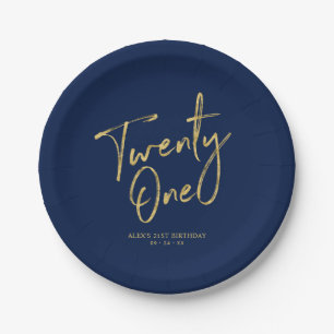 Twenty one   Gold & Navy 21st birthday Party Paper Plate