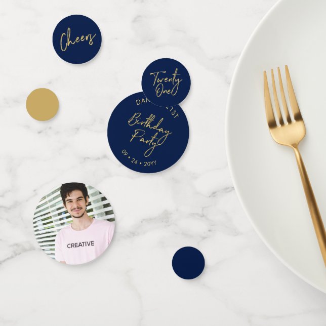 Twenty One Gold & Navy Modern 21st Birthday Party Confetti (Group)