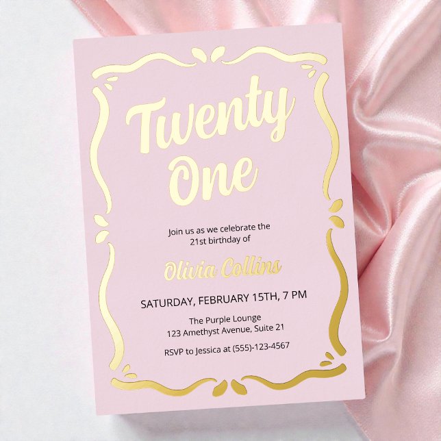 Twenty One Gold Script Blush Pink 21st Birthday (Twenty One Gold Script Blush Pink 21st Birthday Foil Invitation)