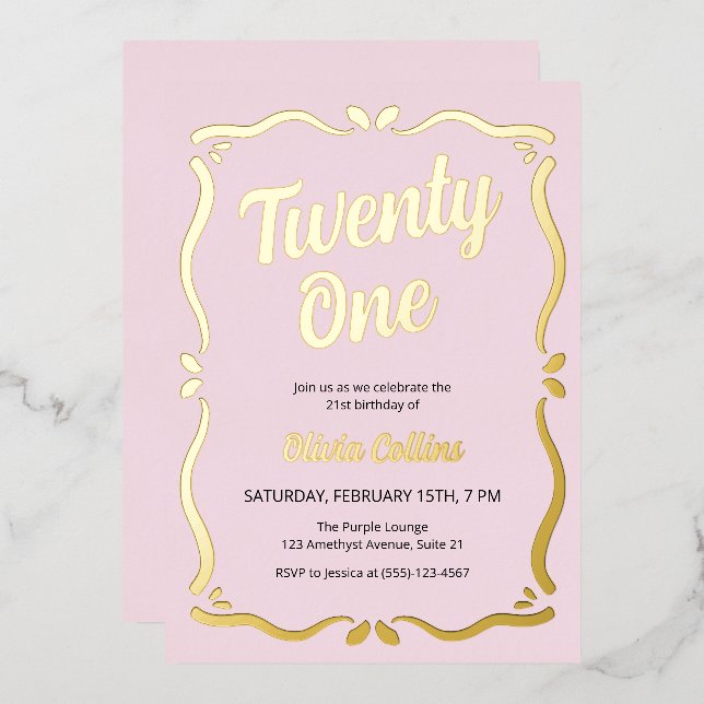 Twenty One Gold Script Blush Pink 21st Birthday (Front/Back)