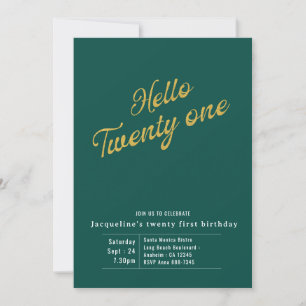 Twenty One Green Gold Modern 21st Birthday Invitation